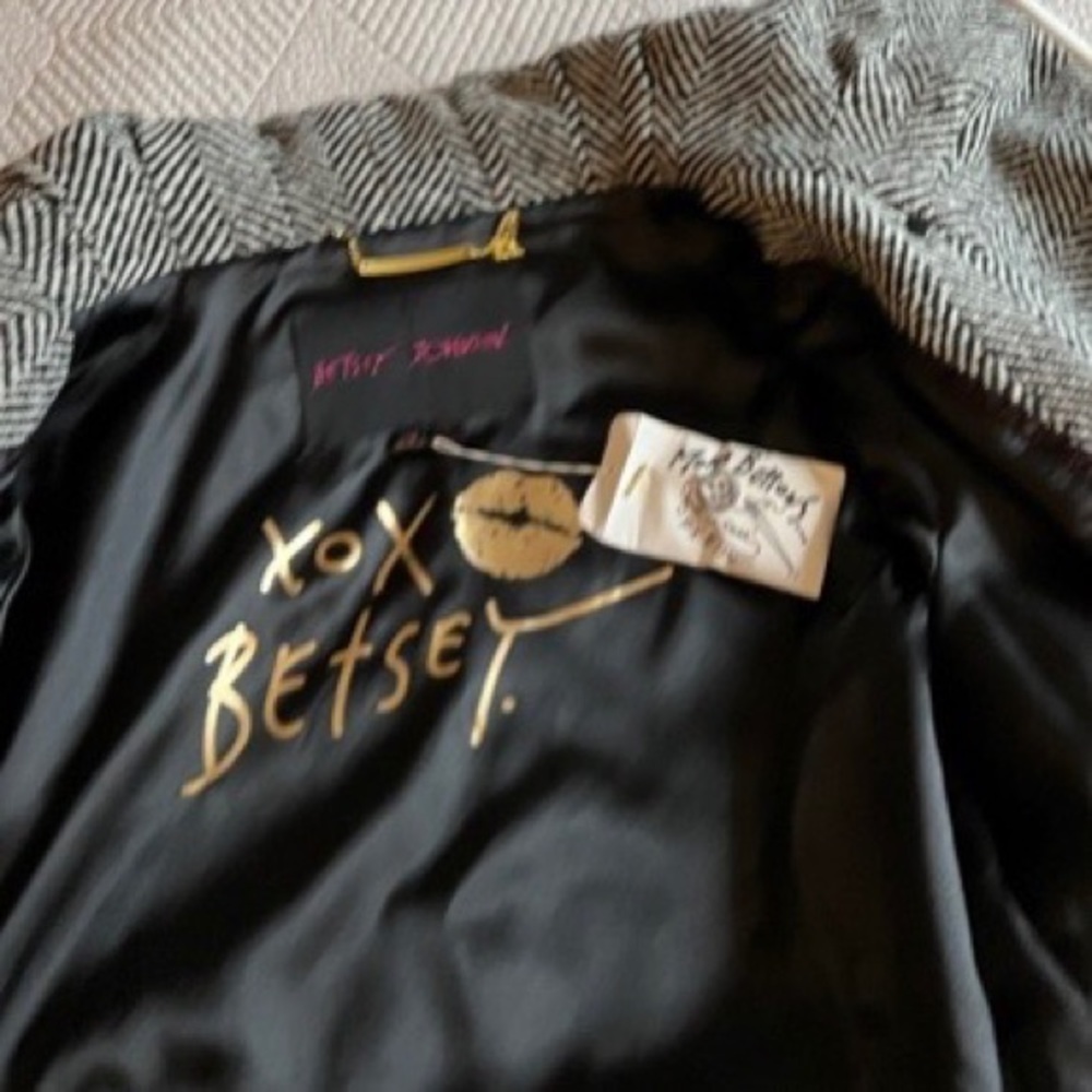 Adorable Betsey Johnson Herringbone Tweed Car Coat - Size 14 - Picture 6 of 12